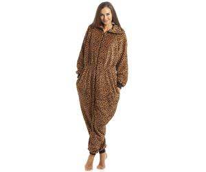 Camille Womens Animal Print Soft Fleece Onesies - CARAMEL - 18-20