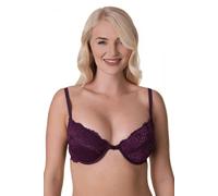 Camille Womens Aubergine Floral Lace Padded Underwired Bra - AUBERGINE - 36E