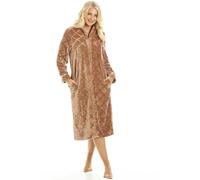 Camille Womens Brown Classic Full Length Zip Through Housecoat With Inseam Pockets - 10-12 - Brown