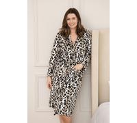 Camille Women's Brown Snow Leopard Supersoft Fleece Hooded Calf Length Bathrobe - 18-20 - Brown Leopard