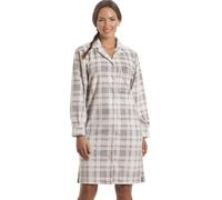Camille Women's Button Front Nightshirt in Grey Check Fleece Nightwear - GREY - 8-10