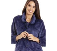Camille Women's Button Up Rose Embossed Bed Jacket in Navy | Size: 18/20