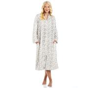Camille Supersoft Ladies Housecoat with Easy Zip-Up Front Fastening and Side Pockets in Animal Print - Long-Length Womens Dressing Gowns with Turn-Over Collar - Beige Animal 14-16