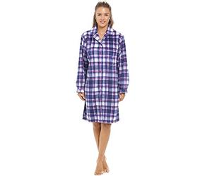 Camille Womens Checkered Fleece Button Front Nightshirt