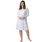 Camille Ladies Long Sleeved Nightdress- Floral Classic Smooth Womens Nightwear- Jersey Nightie with Round Neck Button Fastening Ivory 22-24