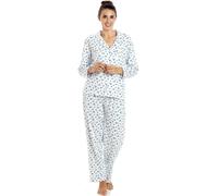 Camille Womens Full Length Long Sleeve Classic Floral Print White Pyjama Set 20-22 BLUE