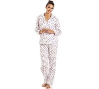 Camille Womens Full Length Long Sleeve Classic Floral Print White Pyjama Set 24-26 Pink