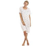 Camille 100% Cotton Short Sleeved Women's Nightie | Knee Length Nightdress | Comfortable & Breathable Traditional Nighty With Buttons | Classic Nightwear with Short Sleeves | Blue Polka Dot 18-20