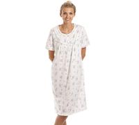 Camille 100% Cotton Short Sleeved Women's Nightie | Knee Length Nightdress | Comfortable & Breathable Traditional Nighty With Buttons | Classic Nightwear with Short Sleeves | Pink Floral Dot 22-24