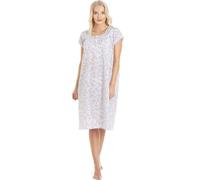 Camille Floral Short-Sleeved Polycotton Ladies Nightdress - Lightweight Breathable Nighties For Women - Soft Comfortable Sleepwear with Front Button Fastening 22-24 Grey