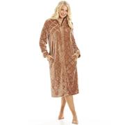 Camille Women's Housecoat Fleece Zip Robe with Inseam Pockets - BROWN - 22-24