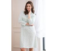 Camille Ladies Long Sleeved Nightdress- Floral Classic Smooth Womens Nightwear- Jersey Nightie with Round Neck Button Fastening Mint 22-24