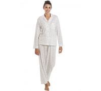 Camille Women's Classic Jersey Long Sleeve Floral Pyjama Set in Ivory | Size: 22/24