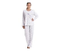 Camille Womens Classic Long Sleeved Pyjama Set - Ladies 100% Jersey Cotton Full Length Two Piece Pyjama with Neckline Button Fastening