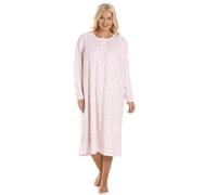 Camille Ladies Fleece Long Sleeved Nightdress | Warm Women's Nightie | Round Neck Button Fastening | Below-Knee Length Ladies Sleepwear | Traditional Nightwear | Pink 22-24