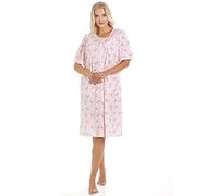 Camille Womens Classic Short Sleeve Button Up Floral Jersey Nightdresses 10-12 Pink