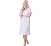 Camille Womens Nightdresses Jersey Cotton Short Sleeve Classic Floral Nightdress - Comfortable & Breathable Sleepwear with Pretty Floral Design & Satin Bow Pink 18-20