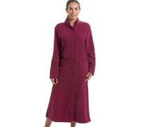 Camille Women's Classic Soft Fleece Jacquard Floral Button Up Housecoat in Burgundy | Size: 16/18