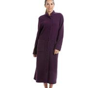 Camille Women's Classic Soft Fleece Jacquard Floral Button Up Housecoat in Purple | Size: 16-18 Camille Purple 16-18