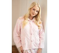 Camille Womens Supersoft Fleece Bed Jacket, Luxury Collared Warm Sleep Coat Diamond Pink 10-12