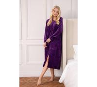 Camille Women's Classic Supersoft Diamond Print Zip Up Housecoat in Purple | Size: 14/16