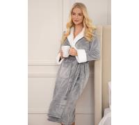 Camille Women's Fleece Hooded Dressing Gown | Calf-Length, Deep Pile Luxury Sherpa Lined Hooded Bathrobe | Fluffy & Super Soft | Long Sleeves, Belt Fastening & Front Pockets | Dark Grey 14-16