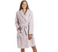 Camille Women's Fleece Dressing Gown | Leopard Print Knee Length Bathrobe | Long Sleeves, Belt Fastening & Side Pockets | Super Soft, Luxury | Fluffy & Super Soft | Mauve 14-16