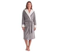 Camille Women's Fleece Hooded Dressing Gown | Calf-Length, Deep Pile Luxury Sherpa Lined Hooded Bathrobe, Fluffy & Super Soft, Long Sleeves, Belt Fastening & Front Pockets