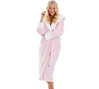 Camille Women's Fleece Hooded Dressing Gown | Calf-Length, Deep Pile Luxury Sherpa Lined Hooded Bathrobe, Fluffy & Super Soft, Long Sleeves, Belt Fastening & Front Pockets