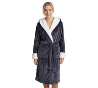 Camille Women's Fleece Hooded Dressing Gown | Calf-Length, Deep Pile Luxury Sherpa Lined Hooded Bathrobe, Fluffy & Super Soft, Long Sleeves, Belt Fastening & Front Pockets