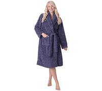 Camille Women's Fleece Jacquard Dressing Gown | Knee-Length Luxury Shawl-Collar Bathrobe | Long Sleeves, Belt Fastening & Front Pockets | Luxury | Fluffy & Super Soft | 10-12 Grey