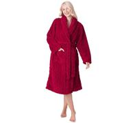 Camille Women's Fleece Jacquard Dressing Gown | Knee-Length Luxury Shawl-Collar Bathrobe | Long Sleeves, Belt Fastening & Front Pockets | Luxury | Fluffy & Super Soft | 18-20 Burg