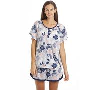 Camille Womens Floral Leaf Jersery Short Pyjama Set - Ladies Stylish Lightweight & Breathable Pyjamas with Elasticated Shorts for Comfort and Style Grey 10-12