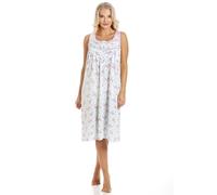 Camille Womens Sleeveless Floral Ladies Nightdress with Pretty Lace & Satin Detailing Around Neckline - Below-the-Knee Nighties for Summer Nightwear 22-24 Aqua