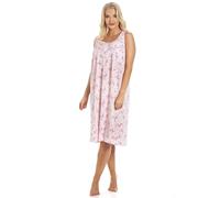 Camille Womens Sleeveless Floral Ladies Nightdress with Pretty Lace & Satin Detailing around Neckline - Below-the-Knee Nighties for Summer Nightwear 14-16 Pink