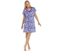 Camille Womens Smooth Soft Cotton Summer Nightshirts 10-12 Navy Blue Flower