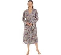 Camille Womens Floral Spandex Knee Length Wrap - Ladies Long Sleeve Lightweight & Breathable Dressing Gown with Tie Belt Fastening 14-16 Grey