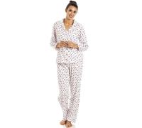 Camille Womens Full Length Long Sleeve Classic Floral Print White Pyjama Set 24-26 Pink