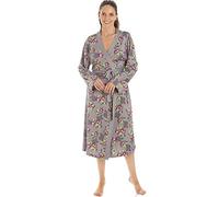 Camille Womens Floral Spandex Knee Length Wrap - Ladies Long Sleeve Lightweight & Breathable Dressing Gown with Tie Belt Fastening 14-16 Grey