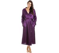 Camille Womens Luxury Long Satin Wrap - Ladies Lightweight & Breathable Summer Nightwear with Tie Belt Fastening Deep Purple 18-20