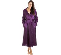 Camille Womens Luxury Long Satin Wrap - Ladies Lightweight & Breathable Summer Nightwear with Tie Belt Fastening Deep Purple 22-24