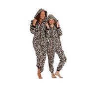 Camille Women's & Girls Super Soft Fleece Onesie- Animal Print Hooded All In One - Long Sleeved and Full Length with Elasticated Cuffs and Ankles for Ultimate Comfort & Warmth Brown 6-8 Years