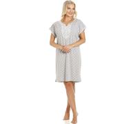 Camille Women's Grey Polka Dot Short Sleeve Nightdress with Lace Detailing - GREY DOT - 18-20
