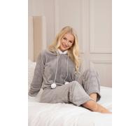 Camille Women's 2 Piece Super Soft Pyjama Set - Thick Luxury Fleece Full Length PJ Set -Long Sleeved with Elasticated Waist & Sherpa Lined Hood Grey 10-12