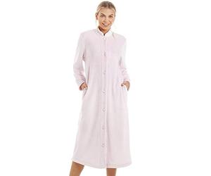 Camille Womens Heavyweight Light Pink Supersoft Silk Feel Bathrobe Button Up Front Housecoat 8-10