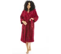 Camille Women's Super Soft Dressing Gown - Luxury Fleece Hooded Bathrobe - Long Sleeved, Belt Fastening & Front Pockets - Magenta 16-18