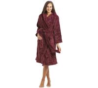 Camille Women's Super Soft Dressing Gown - Luxury Fleece Hooded Bathrobe - Long Sleeved, Belt Fastening & Front Pockets - Burgundy 8-10
