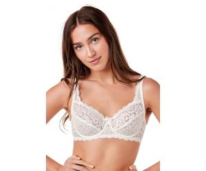 Camille Womens Lace Bra - Underwired Bra with Intricate Floral Mesh Accents, Adjustable Straps & Hook and Eye Fastening - Ivory