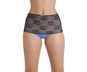 Camille Womens Ladies Blue Seam Free High Waist Floral Lace Mesh Briefs 10-12