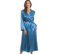 Camille Womens Luxury Satin and Lace Teal Green Long Dressing Gown Wrap 14-16